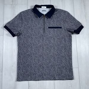 Arne Shirt Mens Large Navy Blue Textured Polo Smart Business Casual